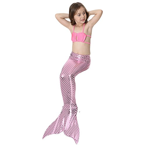 Le SSara Sea-Maid Trajes de baño Sirena Concha Traje de baño 3pcs Bikini Las niñas Establece (140,Pink+Pink)