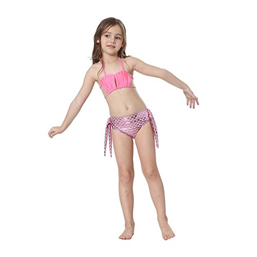 Le SSara Sea-Maid Trajes de baño Sirena Concha Traje de baño 3pcs Bikini Las niñas Establece (140,Pink+Pink)