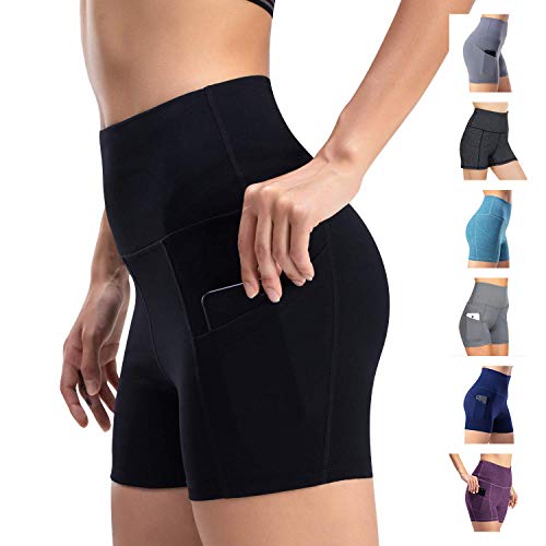 Leggings de yoga para mujer, talle alto, bolsillos para efecto faja, pantalones de entrenamiento, pantalones informales, Mujer, Pantaloni cropped, negro, medium