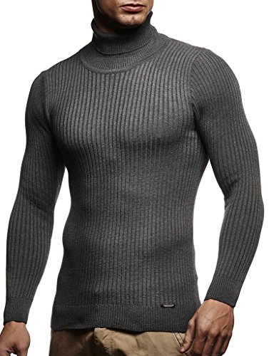 Leif Nelson suéter de Jersey de Punto Fino de Cuello Alto de Punto de los Hombres LN-1670 Antracita X-Large