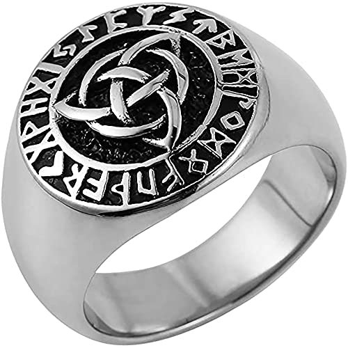 LH&BD Anillo Vikingo Nudo De La Trinidad Estilo Retro Símbolo Antiguo Amuleto Orbe Celta De Acero Inoxidable para Hombres,Plata,9