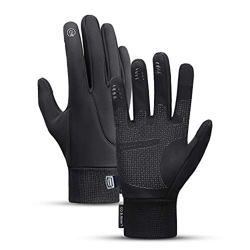 LIANG'S CO. Guantes de Ciclismo y Running para Hombre Guantes de Invierno Antideslizantes Guantes de Pantalla TáCtil Guantes TéRmicos a Prueba de Viento para Deportes al Aire Libre Trabajo (S, Negro)