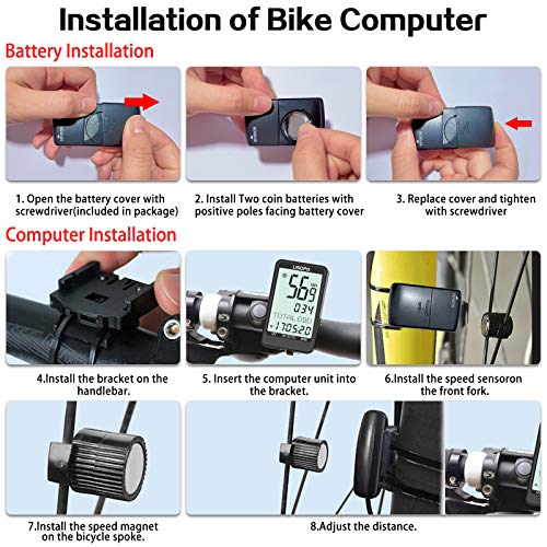 LISOPO Cuentakilómetros para Bicicleta, 38 Multifunciones Computadora de Bicicleta, Pantalla LCD Retroiluminada IP66 Velocímetro inalámbrico con 8 Idiomas Batería Dual, Accesorios para Bicicletas