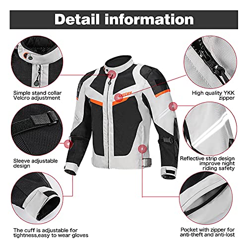 LITI Hombre Traje De Motocicleta 2 Piezas con Armadura Protección y Reflexión De Alto Brillo Chaqueta De Motocicleta + Pantalon, Verano Primavera Otoño Scooter Touring