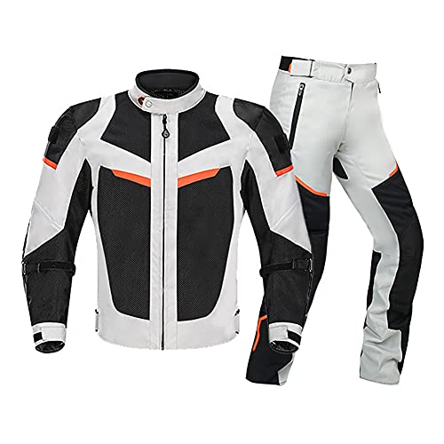 LITI Hombre Traje De Motocicleta 2 Piezas con Armadura Protección y Reflexión De Alto Brillo Chaqueta De Motocicleta + Pantalon, Verano Primavera Otoño Scooter Touring