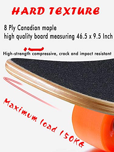 LittleNUM Monopatín de Longboard 8 Capas Cubiertas 46.5"X9.5 Pro completos Longboards Patín de Arce de Madera para Principiantes Adolescentes Adultos Chicas Chicos,Starry Sky