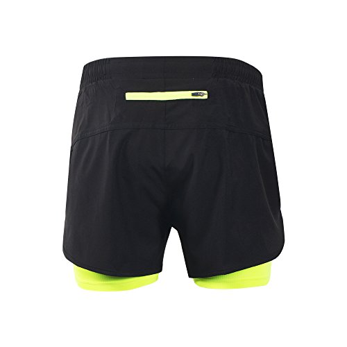 Lixada Hombres Pantalónes Cortos de Running 2-en-1, Pantalones Cortos de Atletismo, Pantalones Cortos de Fitness Maratón, Transpirable Pantalones+Secado Rápido (Verde, M)