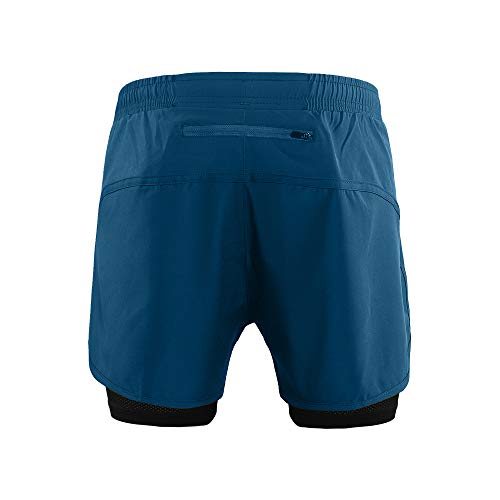 Lixada Hombres Pantalónes Cortos de Running 2-en-1, Pantalones Cortos de Atletismo, Pantalones Cortos de Fitness Maratón, Transpirable Pantalones+Secado Rápido (Azul Oscuro, L)