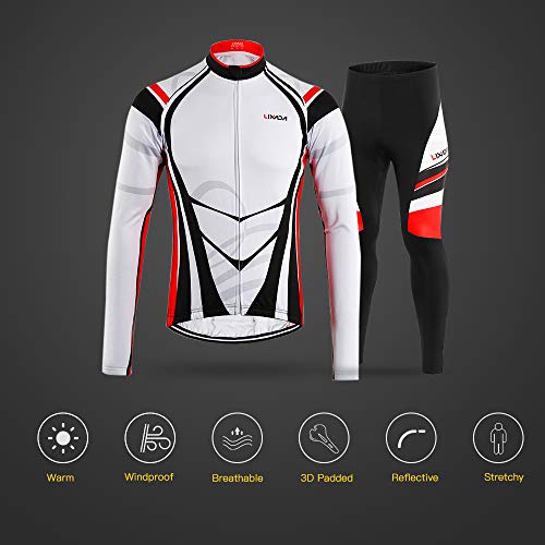 Lixada Maillot Ciclismo Hombres Manga Largo y Pantalones Ajustados 3D Acolchado Forro Térmico de Lana Anti-Viento Invierno/Otoño/Primavera