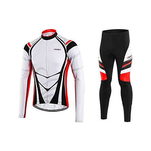 Lixada Maillot Ciclismo Hombres Manga Largo y Pantalones Ajustados 3D Acolchado Forro Térmico de Lana Anti-Viento Invierno/Otoño/Primavera