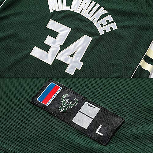 LJJLJJLJJLJJ Hombre Ropa de Baloncesto - Milwaukee Bucks # 34 Camiseta de Baloncesto #Basketball Jersey Jersey de Adulto,Black-S