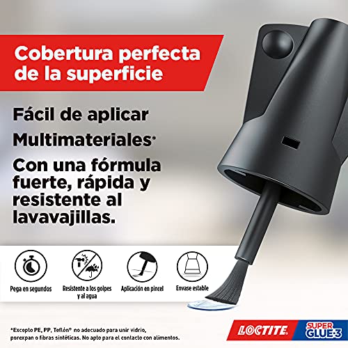 Loctite Super Glue-3 Pincel, pegamento transparente con pincel aplicador, adhesivo universal de triple resistencia, con fuerza instantánea y de fácil uso, 1x5 g