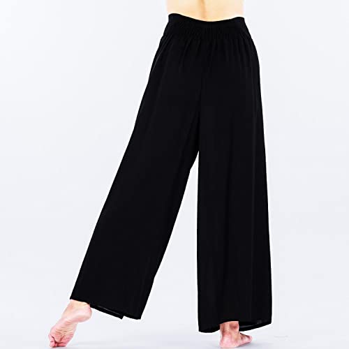 Lofbaz Slit Leg Palazzo Pantalones de Yoga para Mujeres niñas Maternidad Verano Playa Pantalones de Cintura Alta Boho Harem Color Sólido Negro S