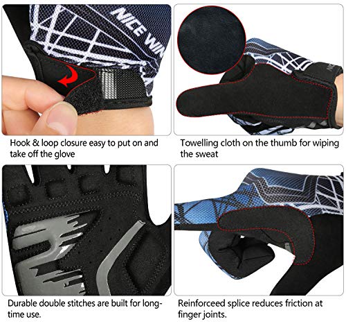 LOHOTEK Guantes de Bicicleta Ciclismo-Motocicleta de MTB Transpirable-Antideslizante - Sin-Dedos Guante Hombres Mujeres Prueba de Golpes con Diseño Antideslizante Pantalla Táctil (Azul, M)