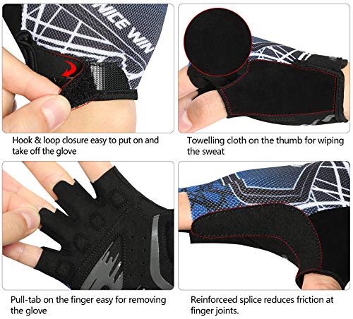 LOHOTEK Guantes de Bicicleta Ciclismo-Motocicleta de MTB Transpirable-Antideslizante - Sin-Dedos Guante Hombres Mujeres Prueba de Golpes con Diseño de Color Degradado (Azul, L)