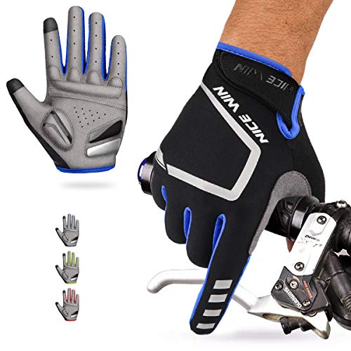 LOHOTEK Guantes de Ciclismo Motocicleta Bicicleta Montaña-Acolchados Bicicleta de Carretera de Hombres Mujeres Antideslizante Pantalla Táctil (Azul, XL)