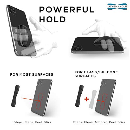 LOVEHANDLE Amor Grip teléfono Celular manija Mantiene el Dispositivo con sólo un Dedo - Ultra Delgado Dedo de Bolsillo de Amistad Correa bleta Mini - Agarre firmemente (Negro 2-Pack)