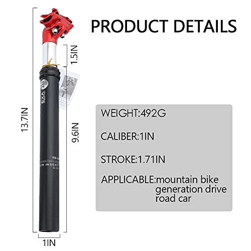 LQKYWNA Tija De Sillín De Bicicleta con Suspensión, 27,2 Mm / 31,6 Mm Spring Tija de sillín Accesorios para Amortiguadores Adecuadas Tija De Sillín Ajustable