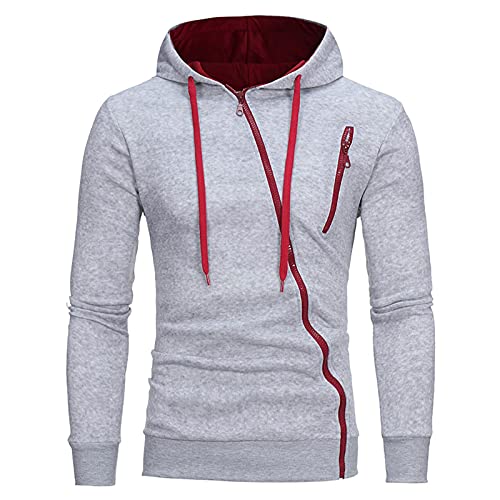 Luckycat Chaqueta con Capucha y Cremallera Oblicua Informal para Hombre, Chaqueta Ajustada con Capucha Cárdigan de Talla Grande con Cordón