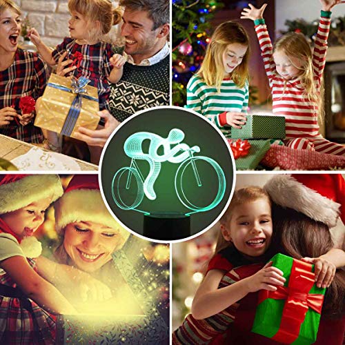 Luz de Noche LED Ilusión 3D Lámpara de Mesa de Cabecera 16 colores Cambiando la iluminación dormir con el botón de tacto inteligente Lindo regalo de calentamiento actual Decoración creativa(Bicicleta)