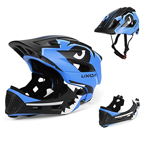 LXYDD Casco para niños Casco para niños con mentonera,Mentonera Desmontable,13 Orificios de Ventilación,Casco para Bicicleta para niñas y niños,Adapta al tamaño de la Cabeza 48-56cm,Dark Blue