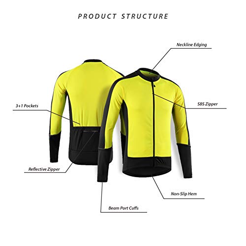 LY4U Camiseta de Ciclismo para Hombre, Camisetas de Ciclismo de Manga Larga, Camiseta de MTB Transpirable de Secado rápido, Ropa de Bicicleta de Carreras Amarillo L