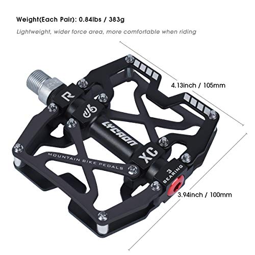 LYCAON Pedales para Bicicletas, Pedal de Bicicleta Antideslizante de Aleación de Aluminio CNC, para Bicicleta de Carretera MTB BMX Mountain Road de 9/16" (Negro)