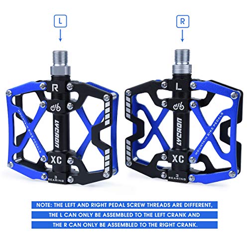 LYCAON Pedales para Bicicletas, Pedal de Bicicleta Antideslizante de Aleación de Aluminio CNC, para Bicicleta de Carretera MTB BMX Mountain Road de 9/16" (Azul)