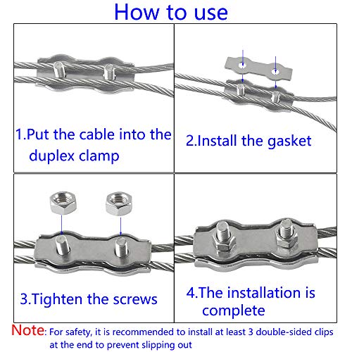 M3 Abrazadera de Cable Dúplex Clips Dúplex Doble Clip de Cuerdas de Alambre Acero Inoxidable 304 para Tendederos de Cables Fijos Patio Colgante Velas de Sol 8pcs