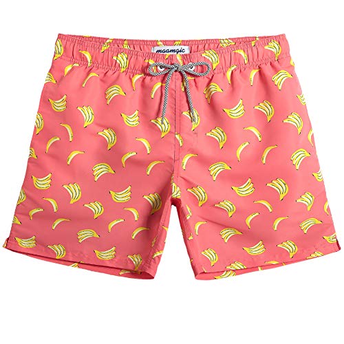 MaaMgic 5.5" Bañadores Hombre Shorts de Playa para Natación y Surf Traje de Baño Secado Rápido para Vacaciones, Plátano Naranja,L