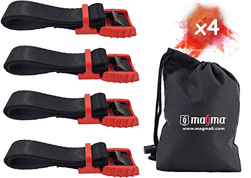 MAGMA Pack 4 Cinchas de Amarre de 1m | Correas para Baca Coche, Portabicicletas, Surf, Bici, Kayak, Moto | Hebilla -Trinquete con Protección de Goma para no rayar | SWL: 250kgf