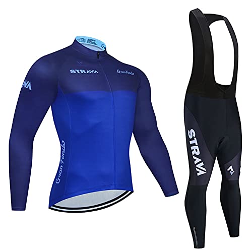 Maillot Ciclismo Hombre Invierno, Ropa Ciclismo Manga Larga Calor con Gel de Alta Densidad para Bicicleta de Carretera y MTB (Azul Oscuro A,L)