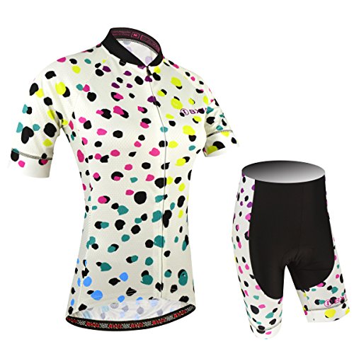 Maillot Ciclismo Mujer, Ciclismo Conjunto de Ropa con Culotte Pantalones Acolchado 3D para Deportes al Aire Libre Ciclo Bicicleta, Florales, XL