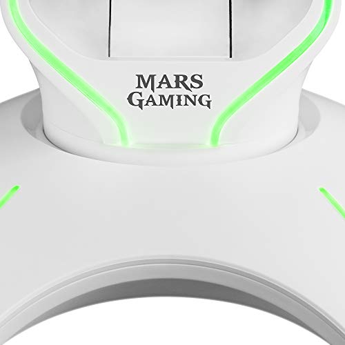 MARSGAMING MHHXW, Soporte Cascos Gaming RGB Flow + 2X USB 2.0, Blanco