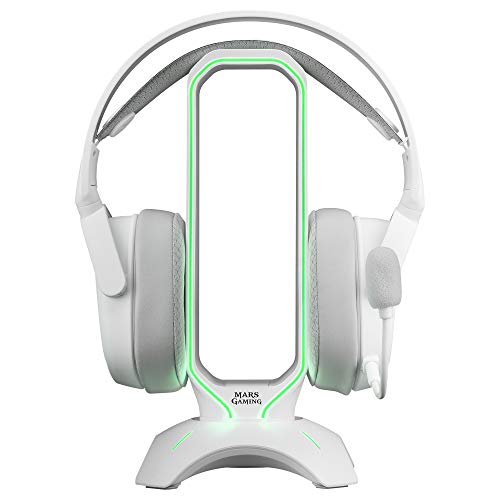 MARSGAMING MHHXW, Soporte Cascos Gaming RGB Flow + 2X USB 2.0, Blanco