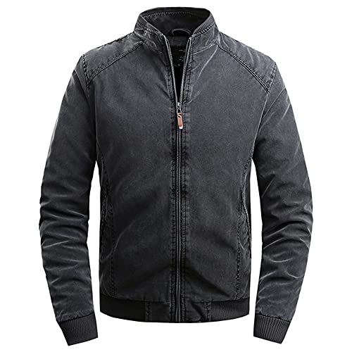 Más chaquetas para hombre de algodón cuello de pie chaqueta de hombre casual simple color sólido, café, XXXXXL