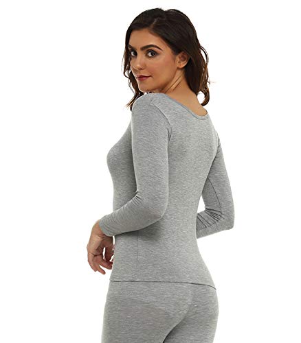 Mcilia Camiseta para Mujer Térmica Modal Ultradelgada de Manga Larga y Cuello Redondo Gris Small (EU 34 36 38)