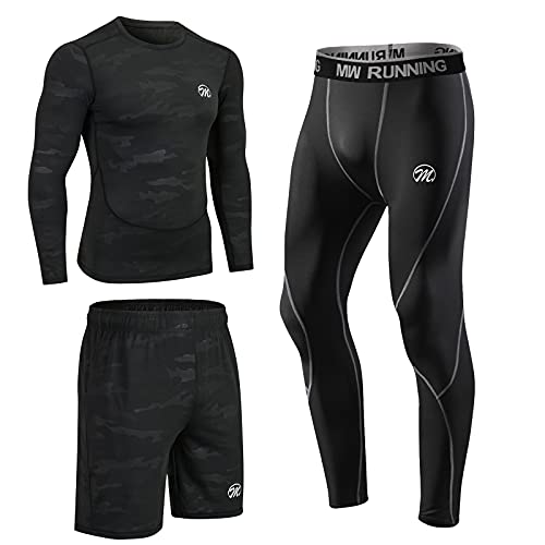 MEETEU Compresión Ropa Deportiva Baselayer Hombre, Secado Rápido Camiseta de Compresion，Gym Pantalones Corto Leggings Short para Running Fitness