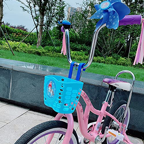 MEGHNA Canasta de Bicicleta para Niños Canasta de Manillar Frontal de Bicicleta Dibujos Animados Incluye Campana y Patrón de Unicornio de Molinete