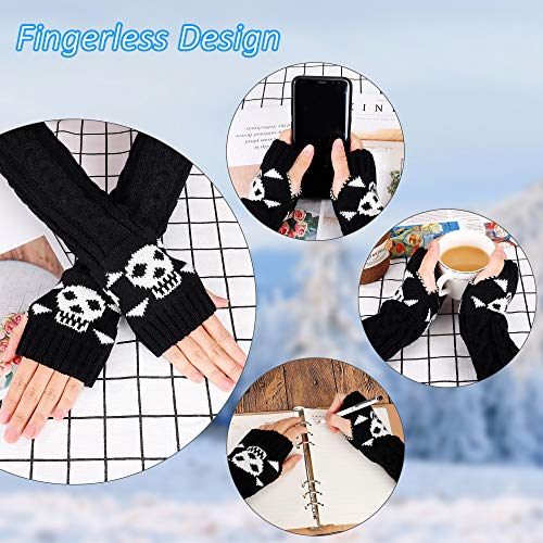 MengH-SHOP Calentadores de Brazo Guantes Largos de Invierno Sin Dedos Calentador de Punto de Brazo y Muñecas con Agujero de Pulgar para Mujeres 2 Pares (Negro y Gris)