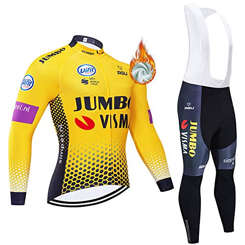 METAAN Trajes de Ciclismo para Hombre de Manga Larga, Jersey de Ciclismo de Lana térmica de Invierno y Pantalones con Peto para el Equipo Profesional