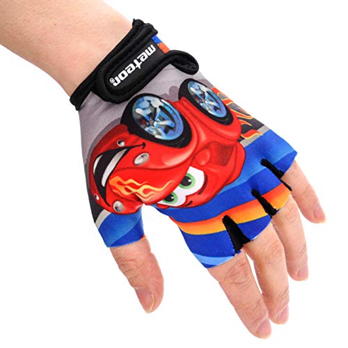 meteor Guantes de Ciclismo niñas y niños - Guantes Bicicleta para Infantil MTB BMX Carretera Montaña sin Dedos - con una Almohadilla de Gel (XS ~6-6,5cm, Auto)