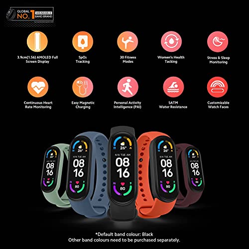 Mi Smart Band 6 *1.56 Pantalla Completa Amoled* 30 Modos de Entrenamiento* Monitor SpO2* Resistente al Agua hasta 50 m* Aplicación Conection Mi Wear y Mi fit