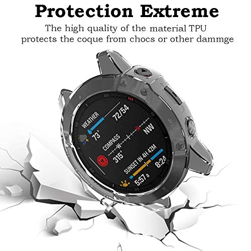 Miimall Funda Protectora de Pantalla Compatible con Garmin Fenix 6S/6S Pro, Anticaída TPU Case + 9H Vidrio Películas Templadas Antigolpe Carcasa para Garmin Fenix 6S/6S Pro - Transparente