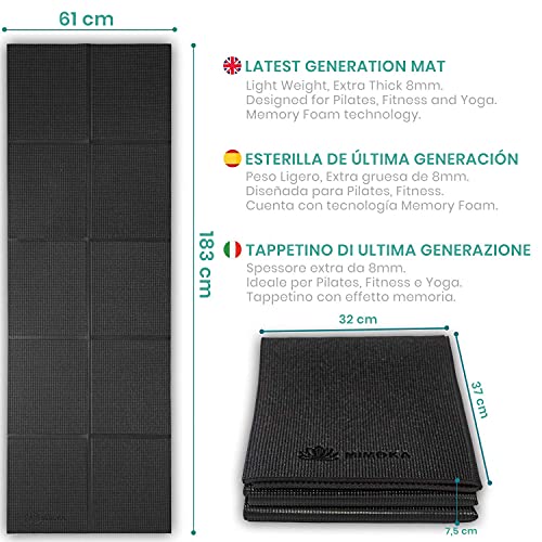 Mimoka - Esterilla Yoga Antideslizante Gruesa Plegable 8 mm de 183 x 61 cm - Yoga Mat - Pilates - Ideal para Abdominales en casa - Colchoneta Fitness