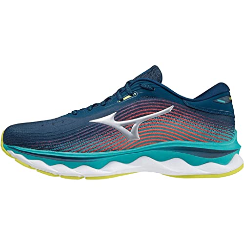 Mizuno Wave Sky 5, Zapatillas de Running Hombre, GibraltarSea/Silver/IgnitionRed, 42.5 EU