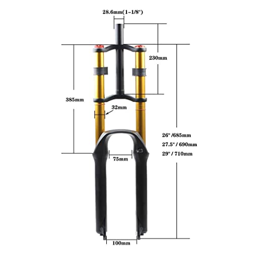 MJCDNB Horquilla de suspensión MTB 26"27,5" 29"Bicicleta Horquillas Delanteras de Doble Hombro Aleación de magnesio Sistema de Aire Amortiguación Ajustable