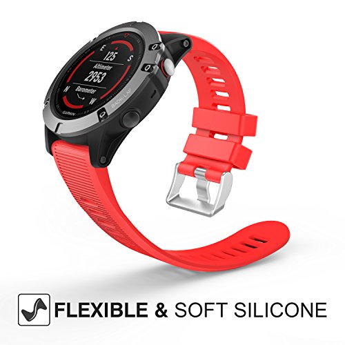 MoKo Correa Compatible con Garmin Fenix 3/3 HR/5X/5X Plus/6X/6X Pro/Quatix 6X Solar/Enduro/Descent Mk2i/Mk2/Mk1/Tactix Delta, 26mm Quick Fit Pulsera de Reloj de Repuesto de Silicona Suave - Rojo