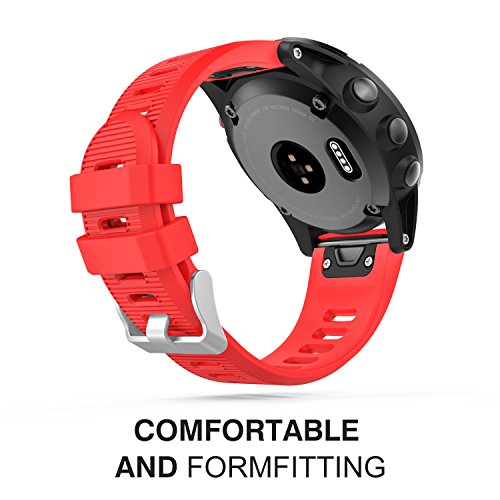 MoKo Correa Compatible con Garmin Fenix 3/3 HR/5X/5X Plus/6X/6X Pro/Quatix 6X Solar/Enduro/Descent Mk2i/Mk2/Mk1/Tactix Delta, 26mm Quick Fit Pulsera de Reloj de Repuesto de Silicona Suave - Rojo