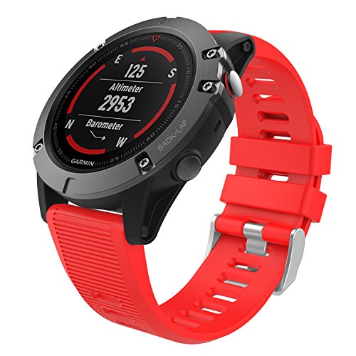 MoKo Correa Compatible con Garmin Fenix 3/3 HR/5X/5X Plus/6X/6X Pro/Quatix 6X Solar/Enduro/Descent Mk2i/Mk2/Mk1/Tactix Delta, 26mm Quick Fit Pulsera de Reloj de Repuesto de Silicona Suave - Rojo